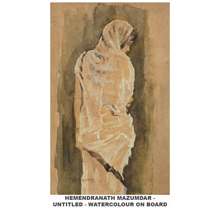 Hemendranath Mazumdar painting showcasing the iconic wet sari style in Indian academic art
