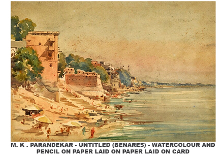 Architectural painting by M. K. Parandekar showcasing historic Indian monuments