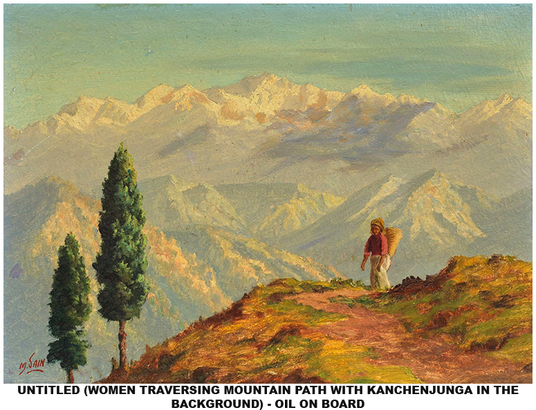 Scenic view of Darjeeling painted by M. Sain showcasing the Himalayan landscape