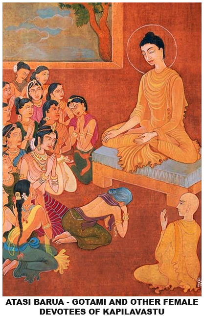 Buddhist-inspired artwork by Atasi Barua reflecting the Santiniketan artistic legacy