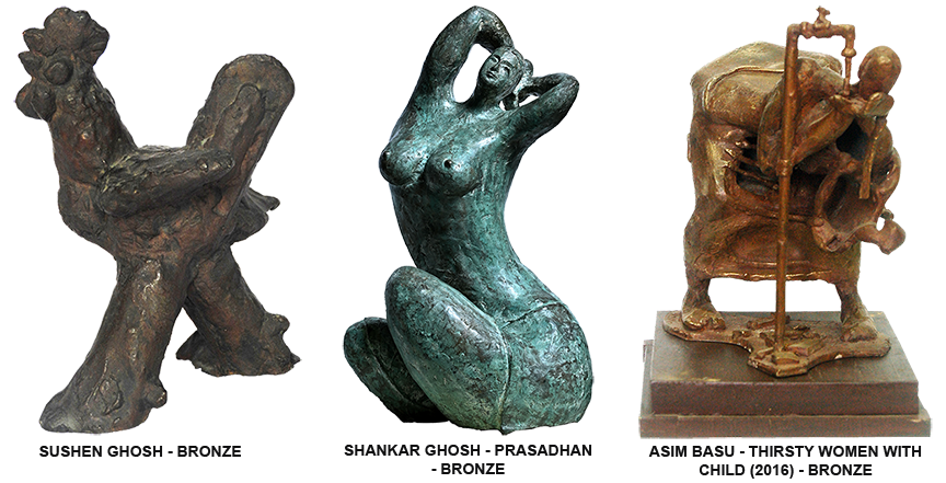 Modern sculptures by Sushen Ghosh, Shankar Ghosh and Asim Basu in contemporary Indian art