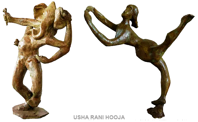 Contemporary bronze sculpture by Usha Rani Hooja exploring abstract forms