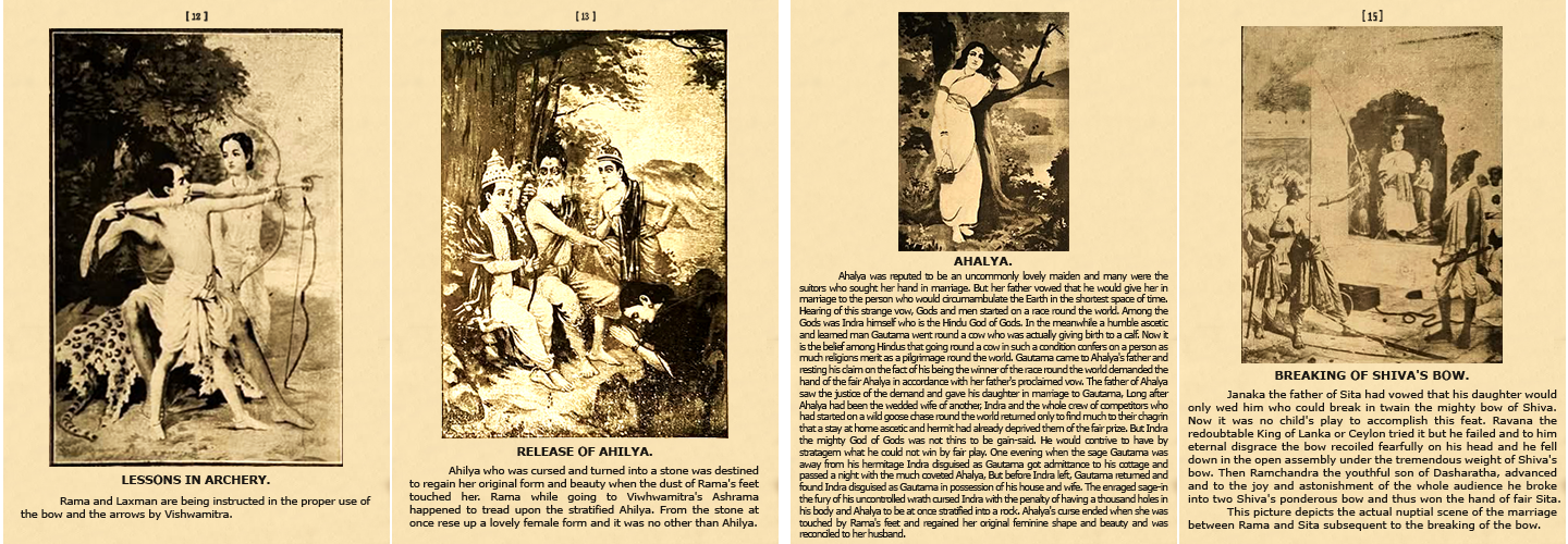Illustrated pages documenting Raja Ravi Varma's mythological paintings in the 1911 art publication