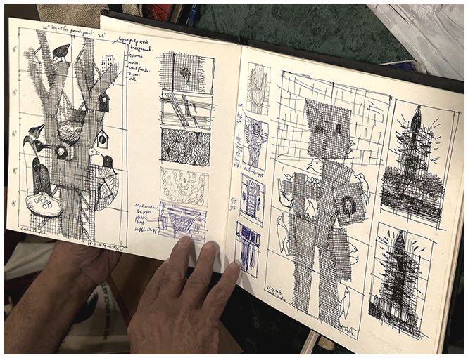 Dattatreya Apte explaining his paper pulp printmaking technique during an artist interview
