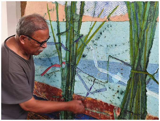 Experimental paper pulp artwork by Dattatreya Apte highlighting texture and material exploration